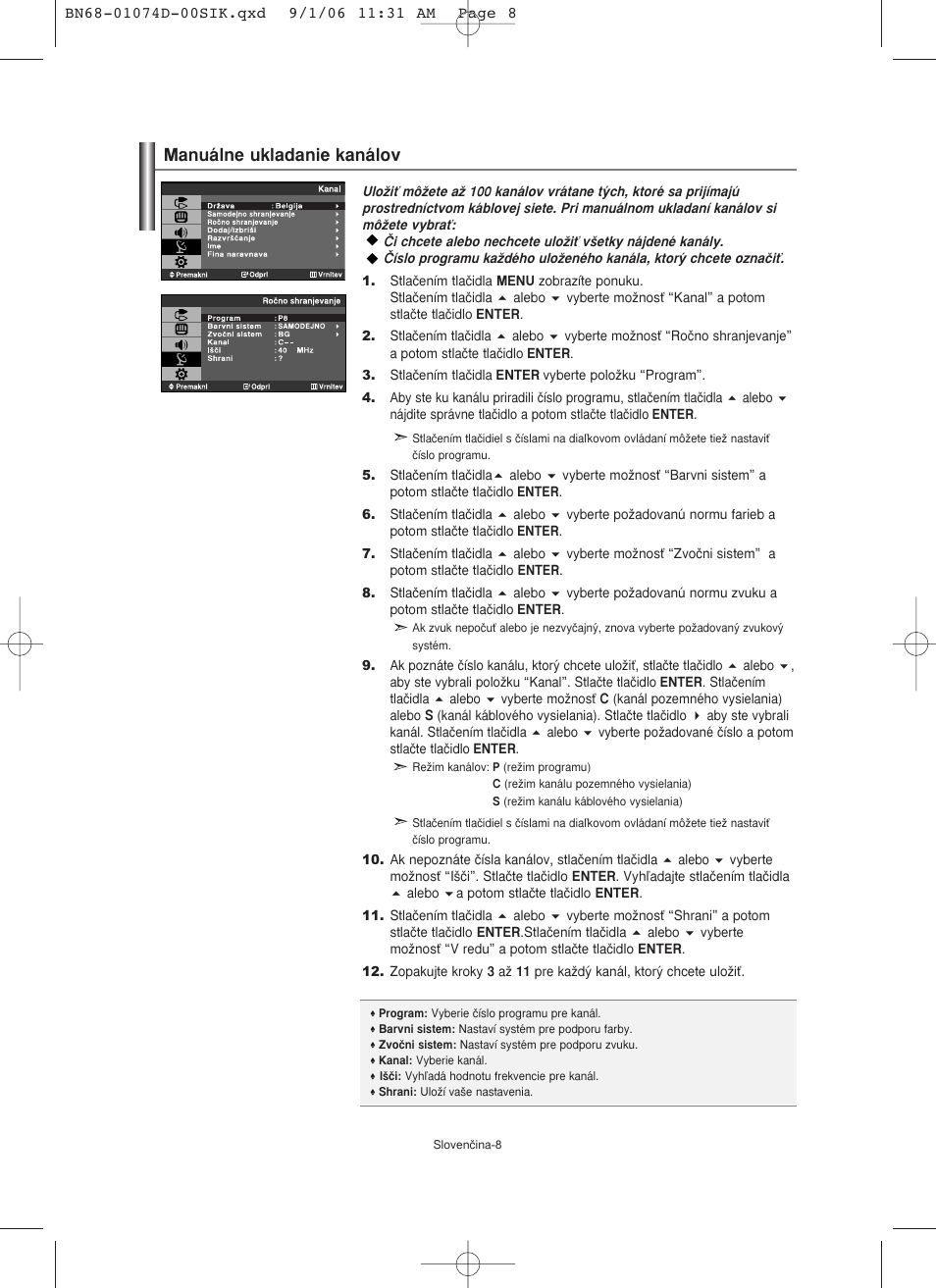 Manuálne ukladanie kanálov | Samsung LE19R71W User Manual | Page 135 / 203