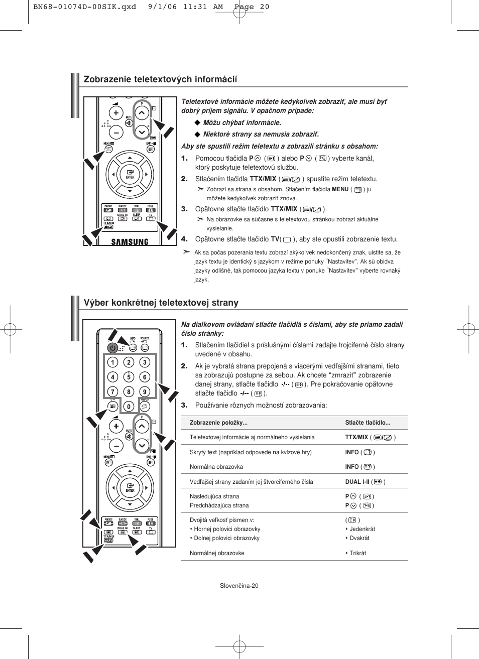 V˘ber konkrétnej teletextovej strany, Zobrazenie teletextov˘ch informácií | Samsung LE19R71W User Manual | Page 147 / 203