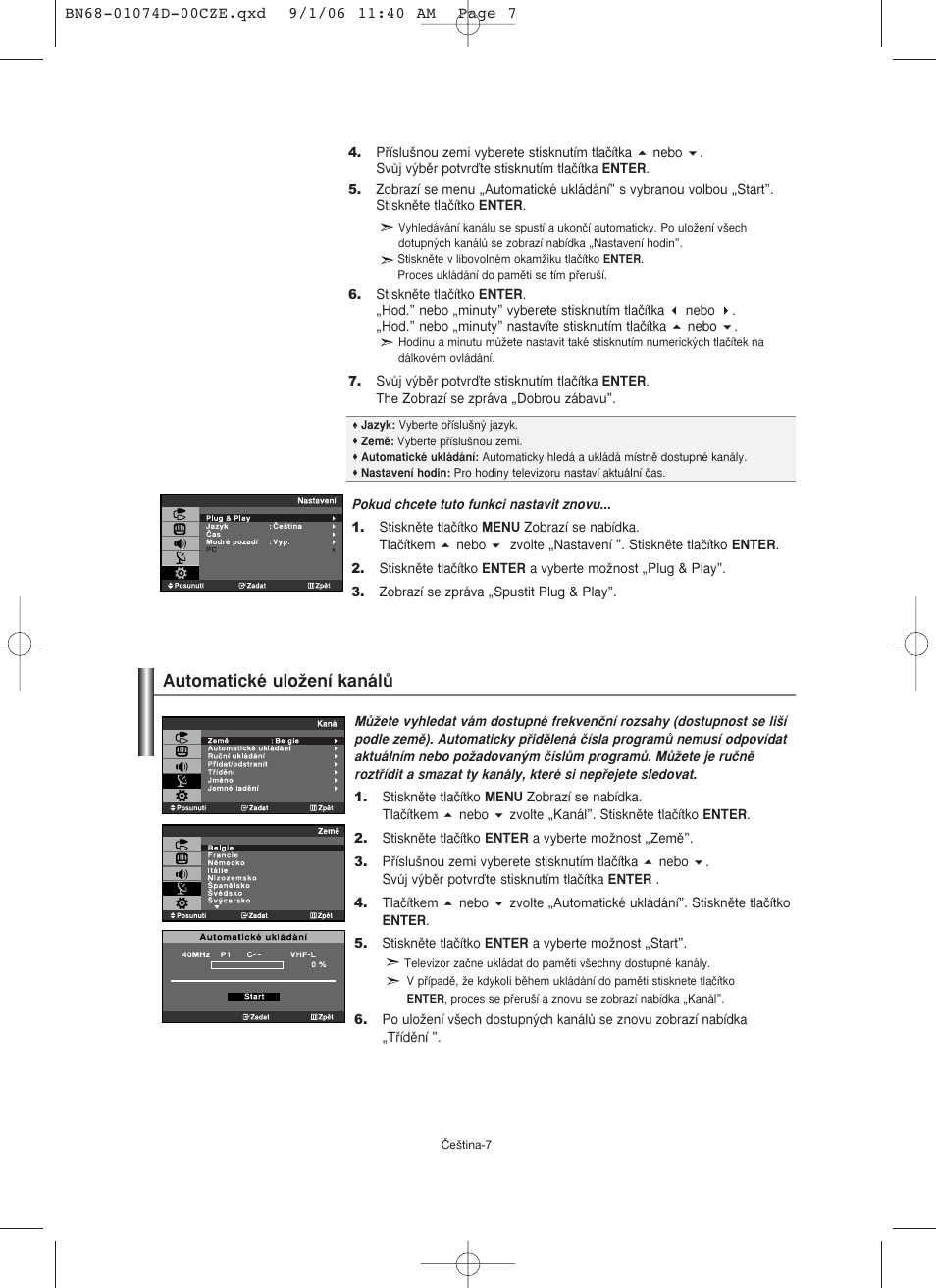 Automatické uloïení kanálû | Samsung LE19R71W User Manual | Page 184 / 203