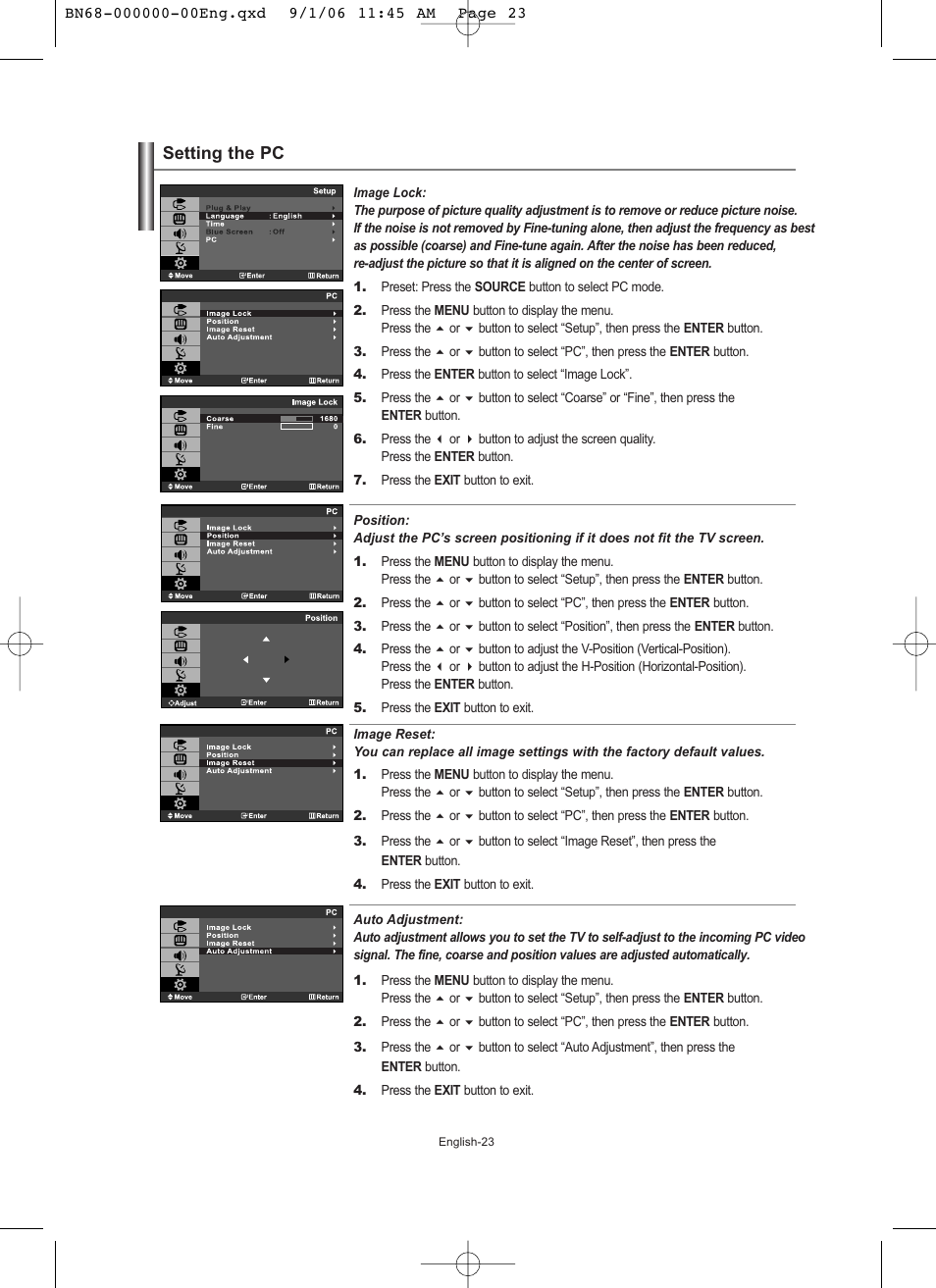 Setting the pc | Samsung LE19R71W User Manual | Page 25 / 203