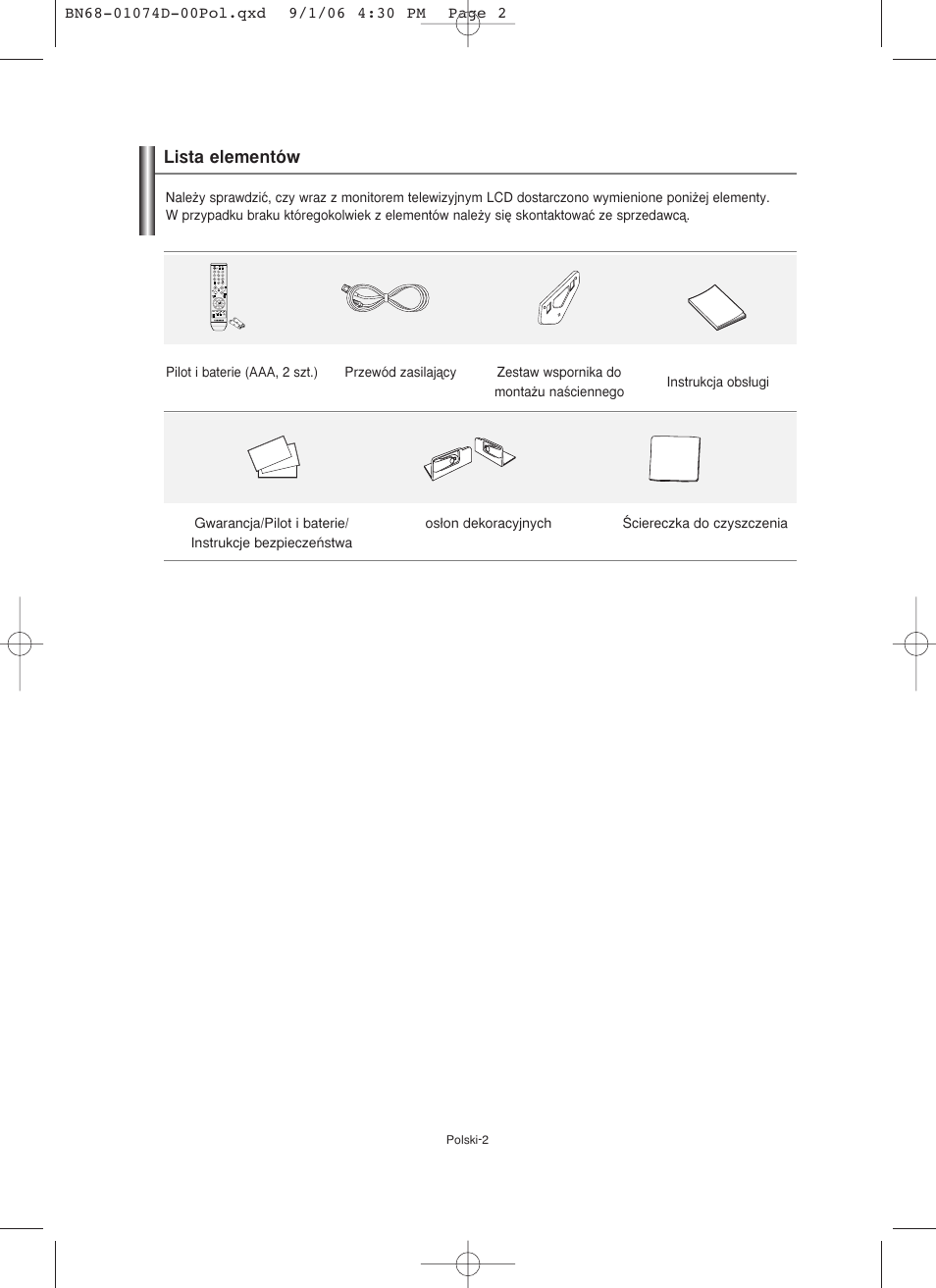 Lista elementów | Samsung LE19R71W User Manual | Page 54 / 203