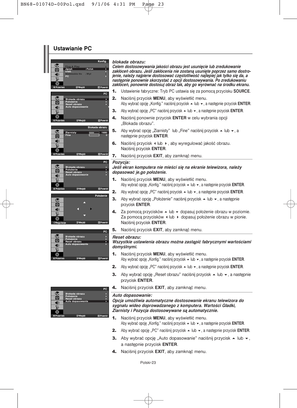 Ustawianie pc | Samsung LE19R71W User Manual | Page 75 / 203