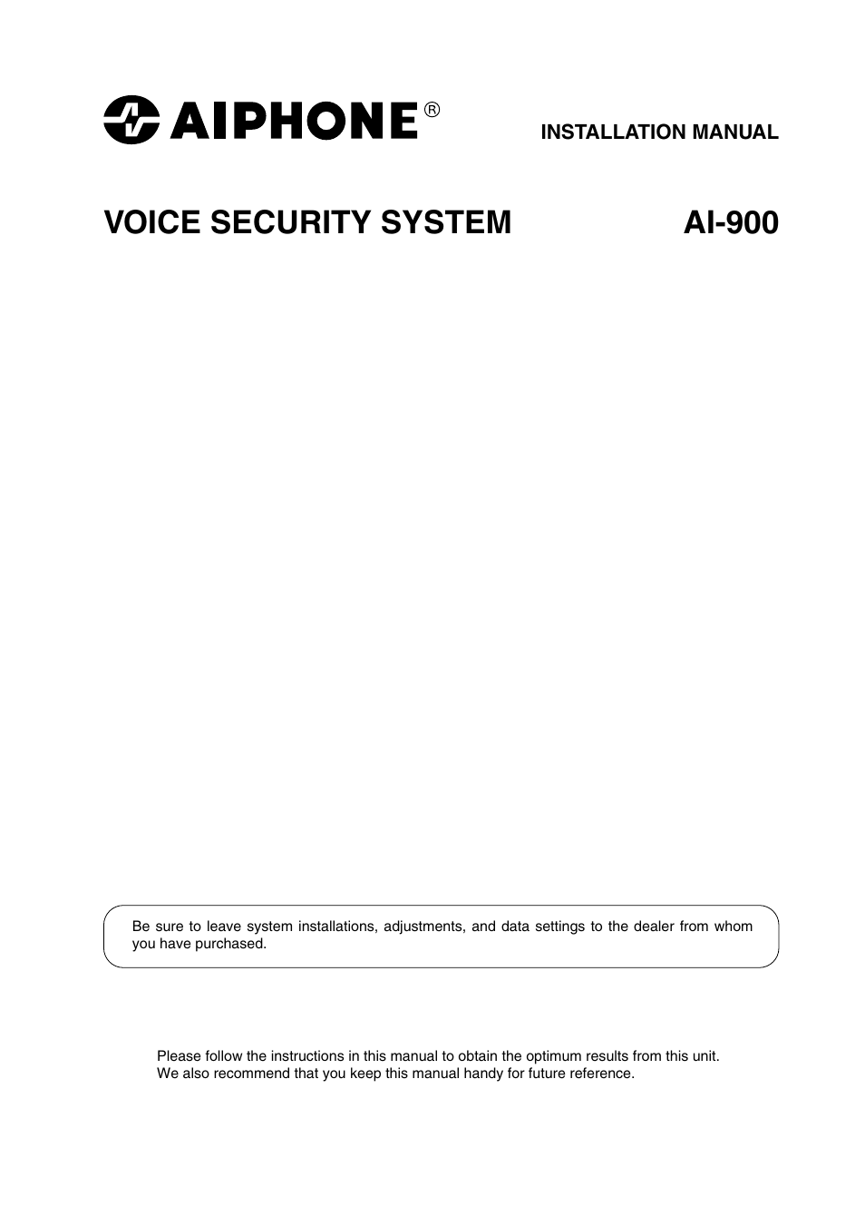 Aiphone AI-900 User Manual | 48 pages
