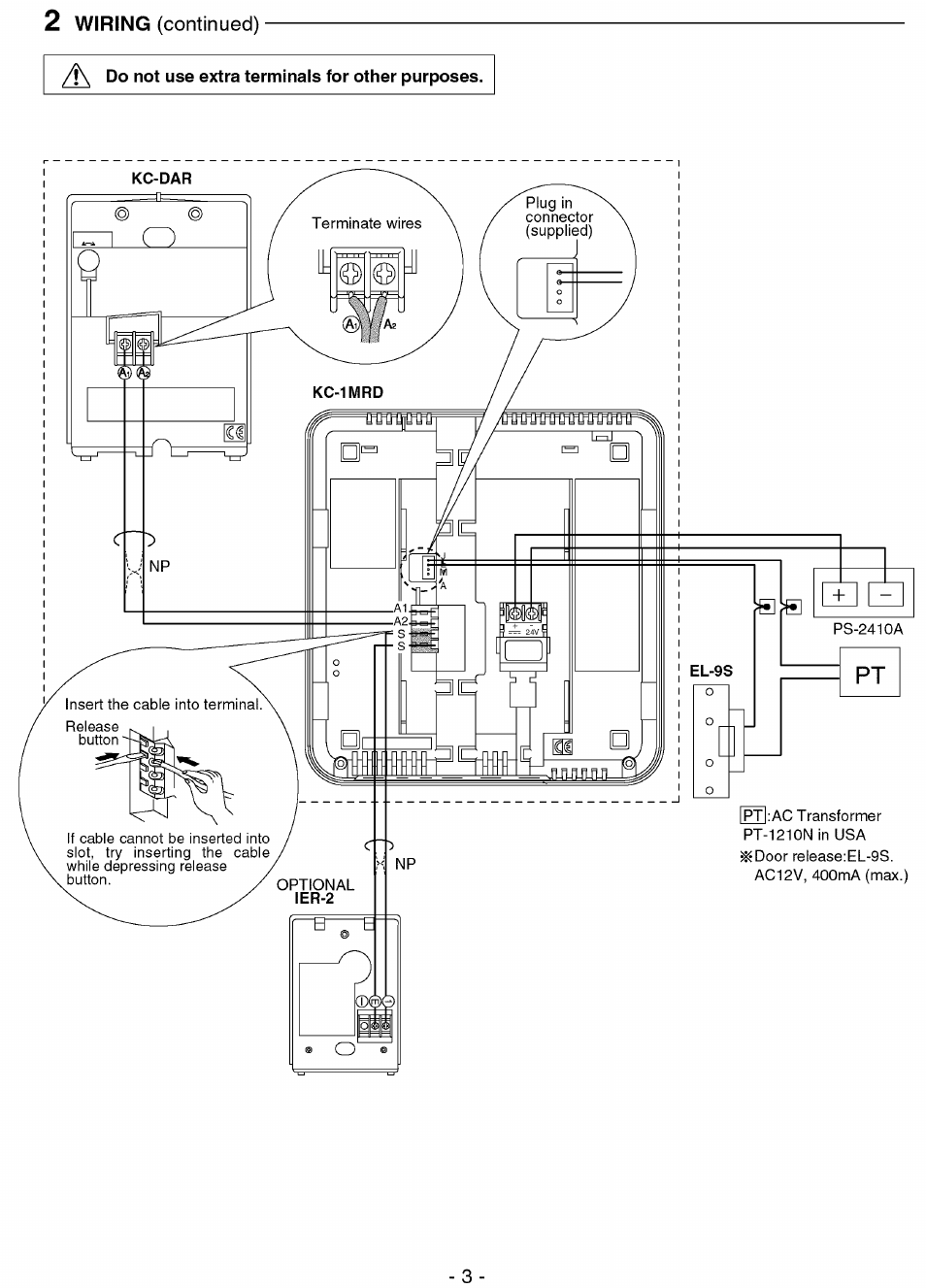 2 wiring (continued) | Aiphone KC-1MRD User Manual | Page 3 / 4
