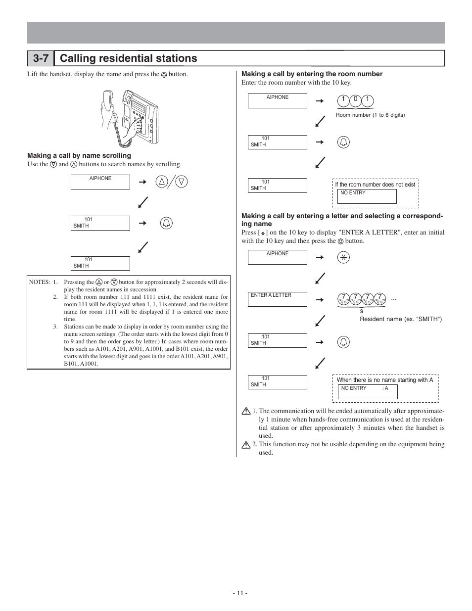Calling residential stations 3-7 | Aiphone 0311 A OI User Manual | Page 11 / 25