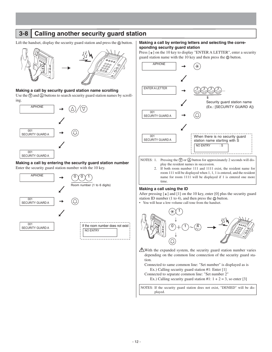 Calling another security guard station 3-8, Ba c, Hg i | Kj l, Ut v, Nm o, Ed f, Rq p s, Yx w z | Aiphone 0311 A OI User Manual | Page 12 / 25