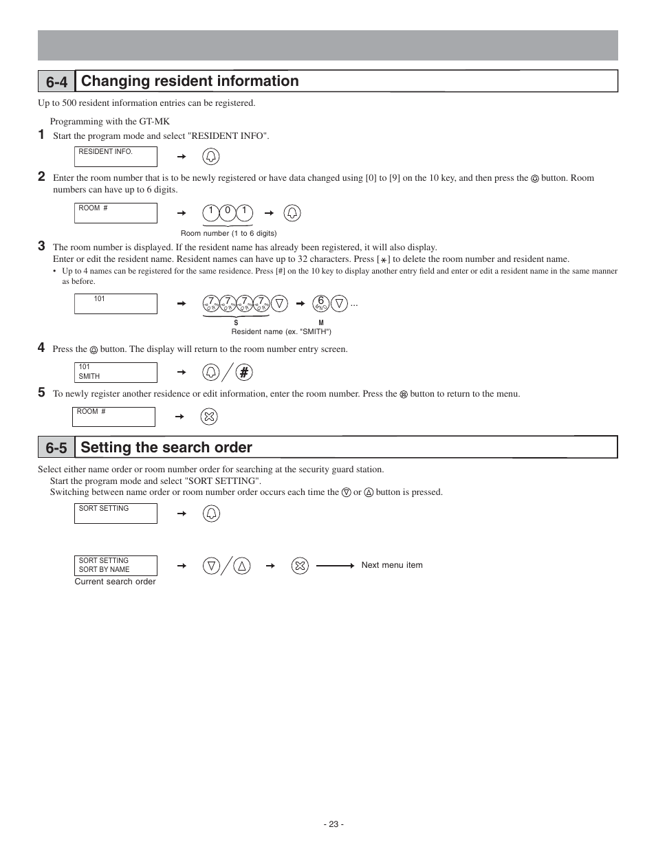 Changing resident information 6-4, Setting the search order 6-5 | Aiphone 0311 A OI User Manual | Page 23 / 25