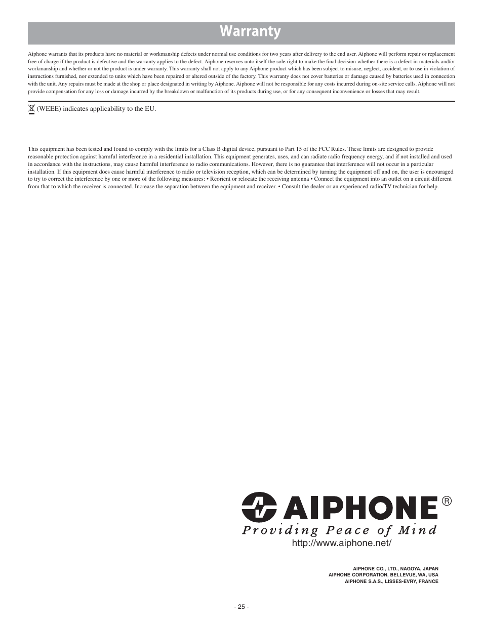Aiphone 0311 A OI User Manual | Page 25 / 25