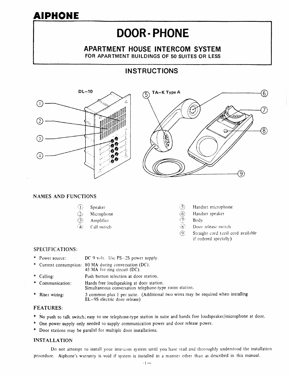 Aiphone DL-10 User Manual | 4 pages