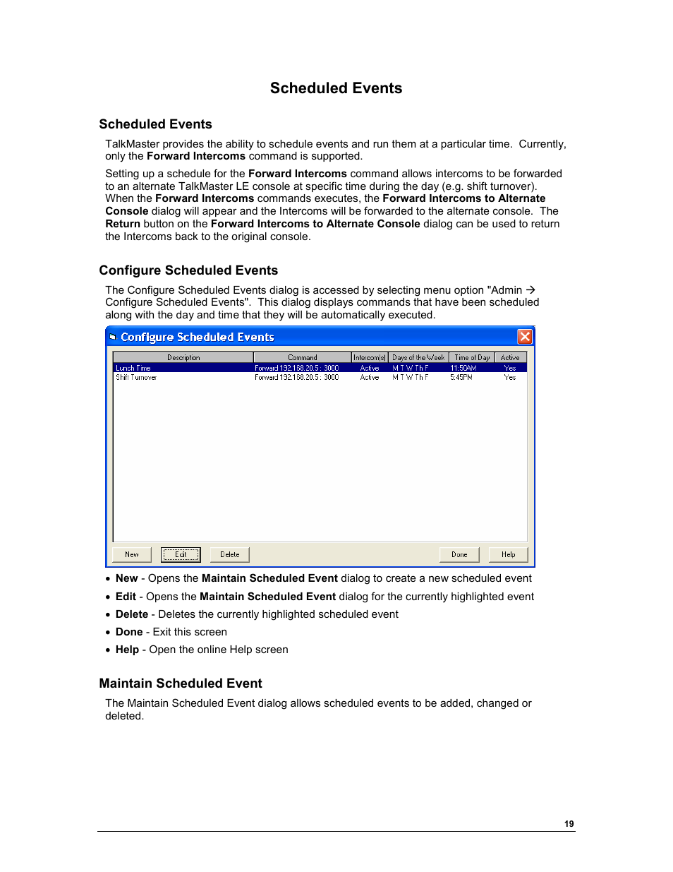 Scheduled events | Aiphone TALKMASTER IP EWST-POE User Manual | Page 23 / 60