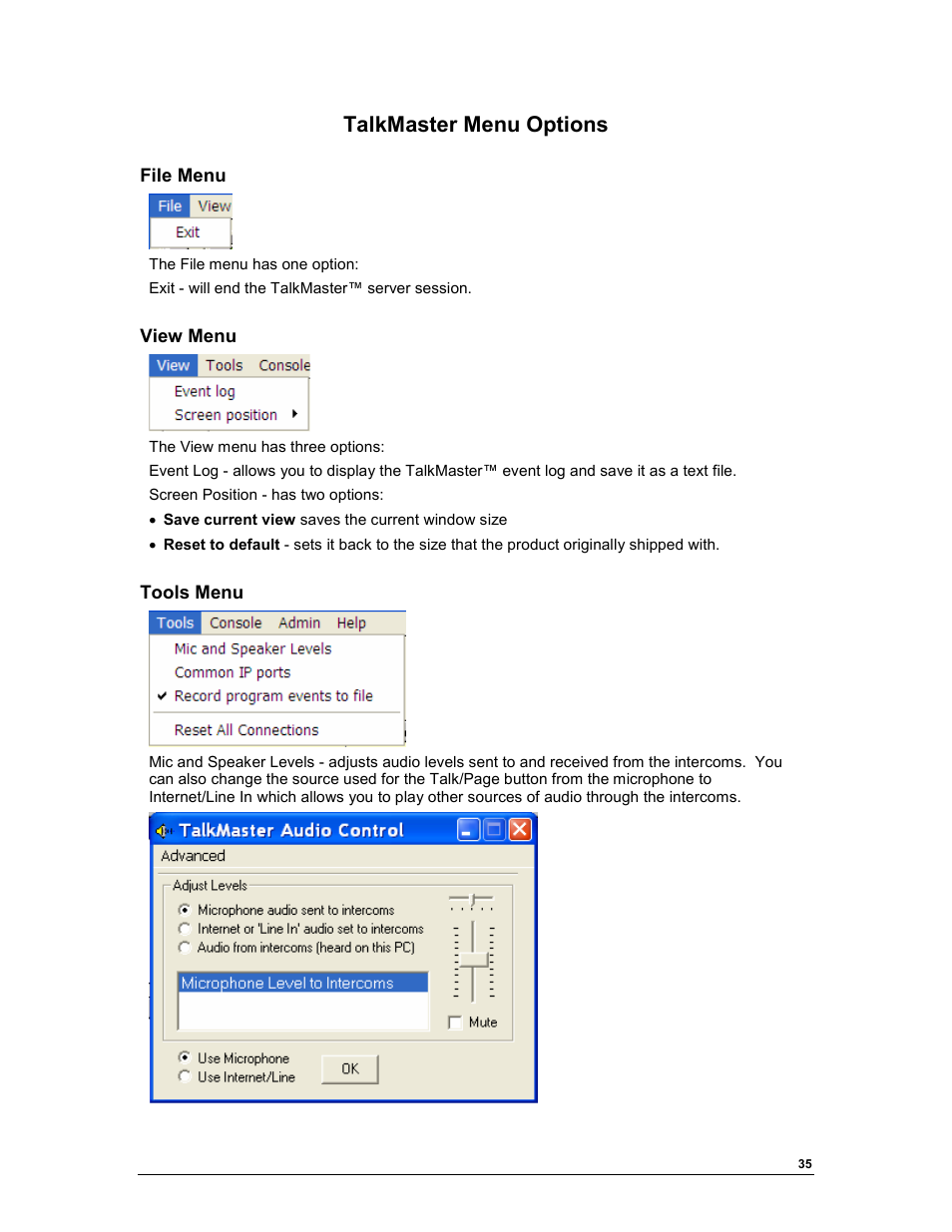 Talkmaster menu options | Aiphone TALKMASTER IP EWST-POE User Manual | Page 39 / 60
