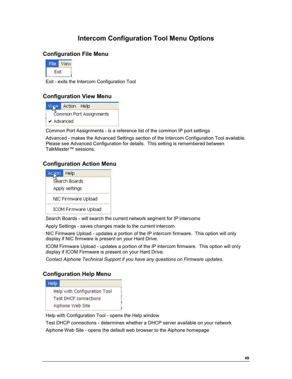Intercom configuration tool menu options | Aiphone TALKMASTER IP EWST-POE User Manual | Page 53 / 60