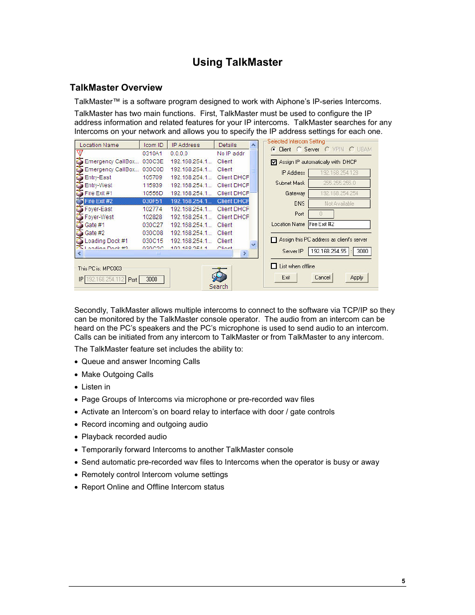 Using talkmaster | Aiphone TALKMASTER IP EWST-POE User Manual | Page 9 / 60