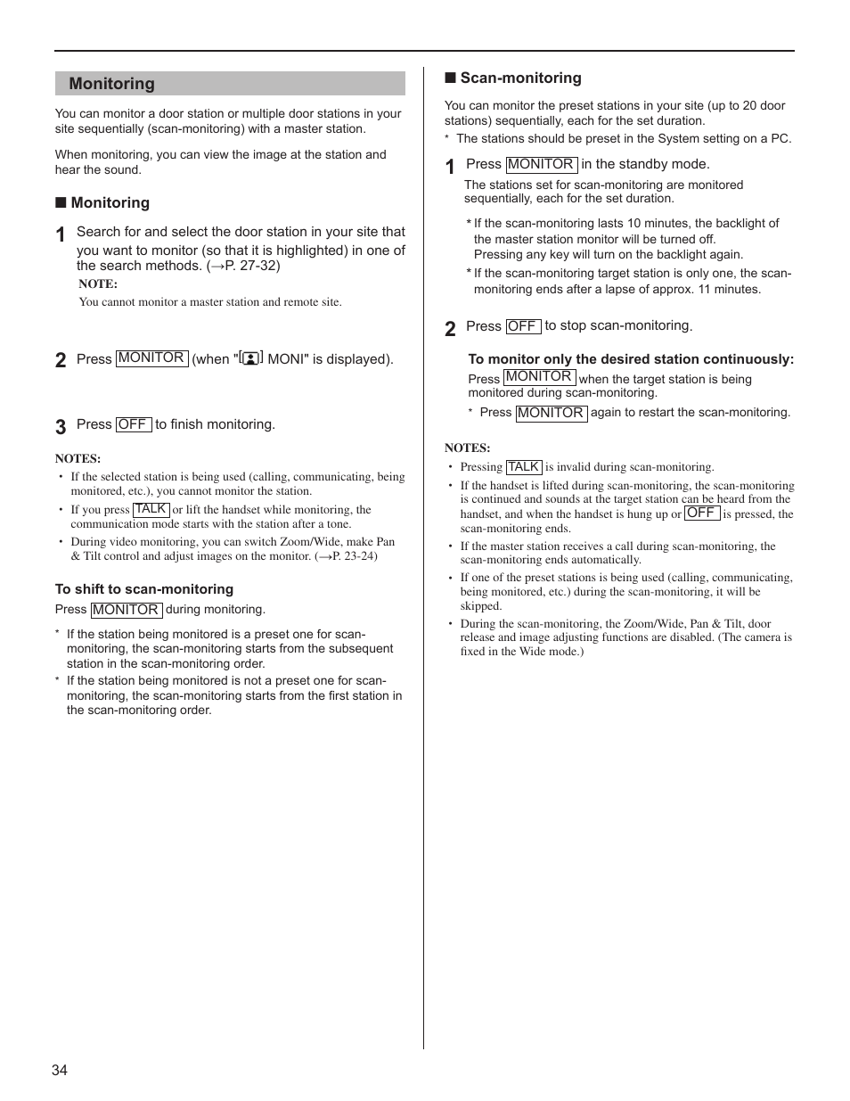 Monitoring | Aiphone FK1629 User Manual | Page 34 / 40