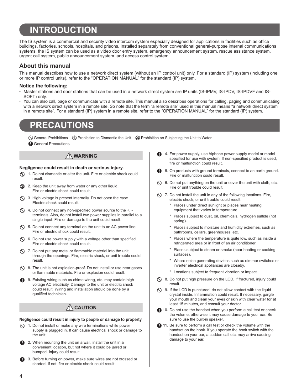 Introduction, Precautions, About this manual | Aiphone FK1629 User Manual | Page 4 / 40