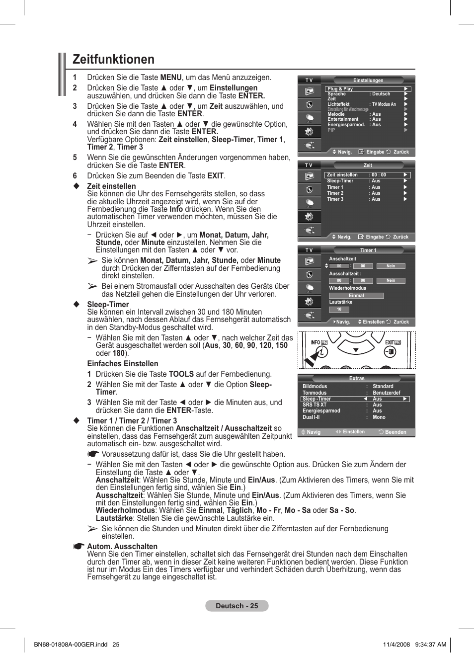 Zeitfunktionen | Samsung PS50A410C1 User Manual | Page 100 / 455