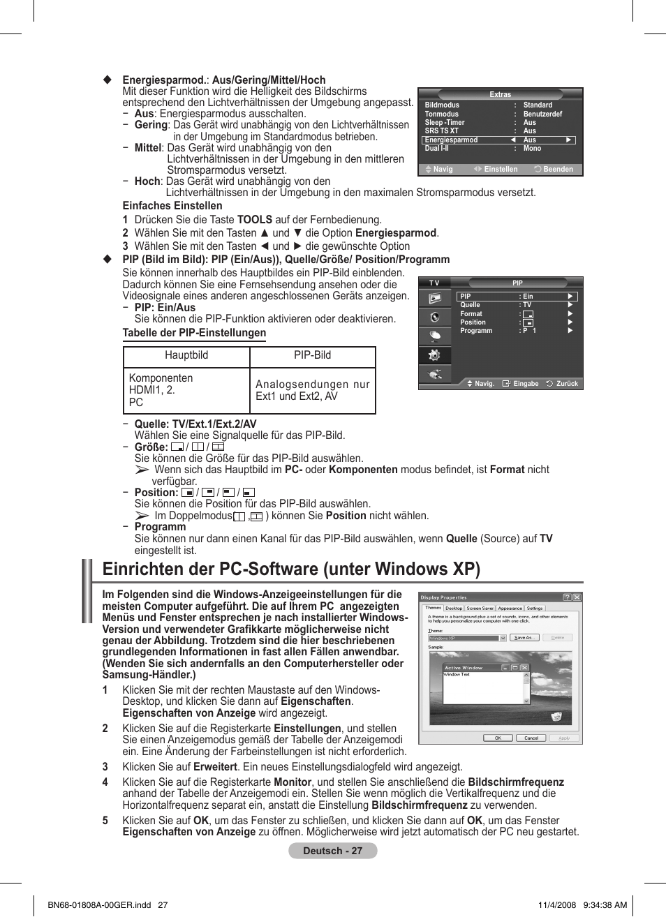 Einrichten der pc-software (unter windows xp) | Samsung PS50A410C1 User Manual | Page 102 / 455