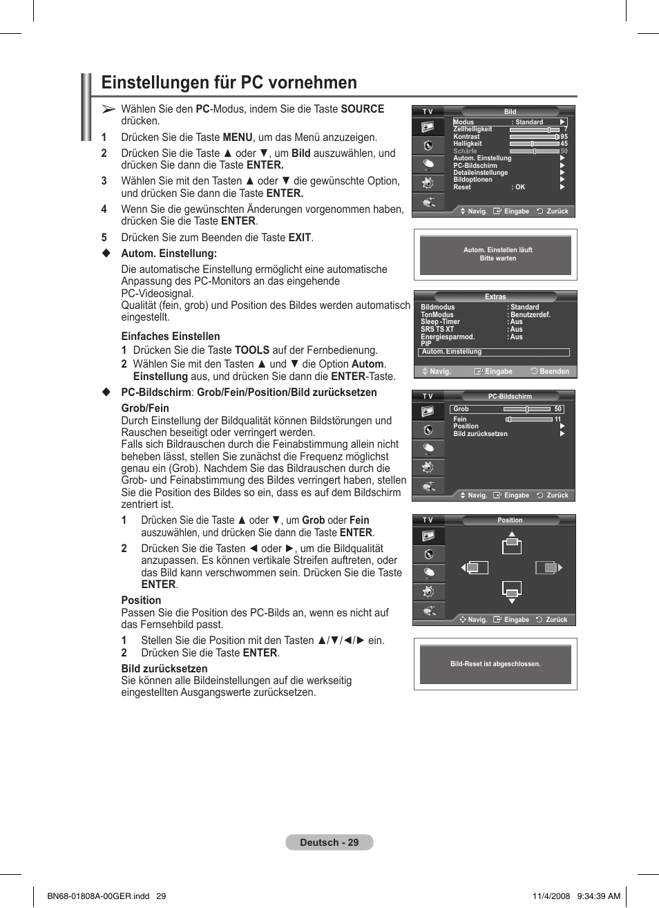 Einstellungen für pc vornehmen | Samsung PS50A410C1 User Manual | Page 104 / 455