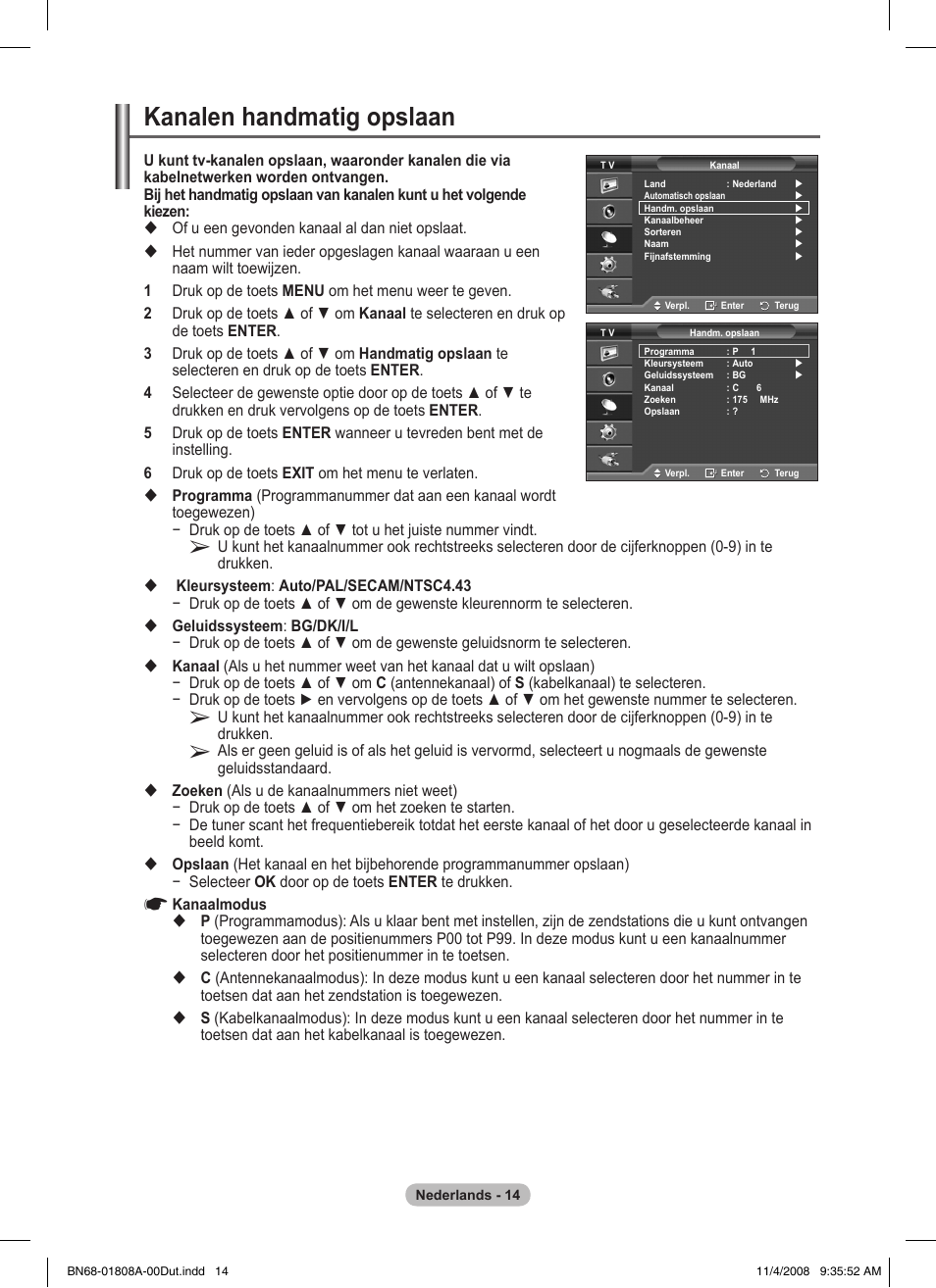 Kanalen handmatig opslaan | Samsung PS50A410C1 User Manual | Page 127 / 455