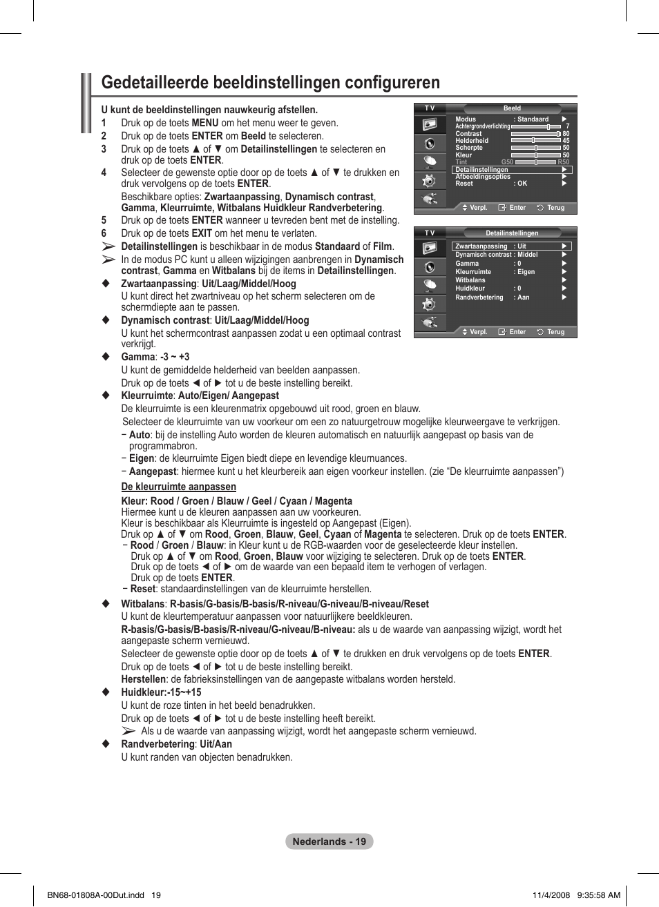 Gedetailleerde beeldinstellingen configureren | Samsung PS50A410C1 User Manual | Page 132 / 455