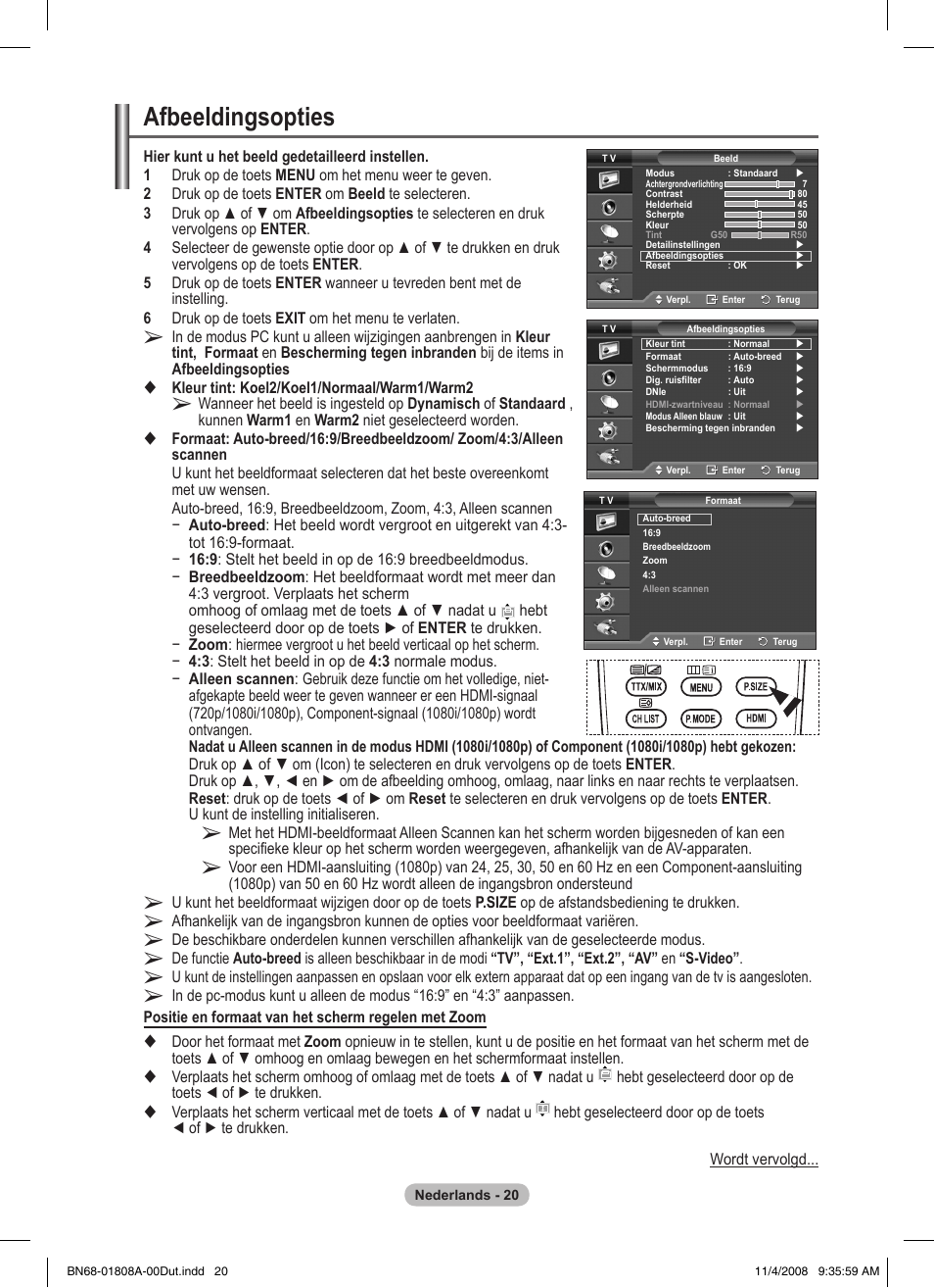 Afbeeldingsopties | Samsung PS50A410C1 User Manual | Page 133 / 455