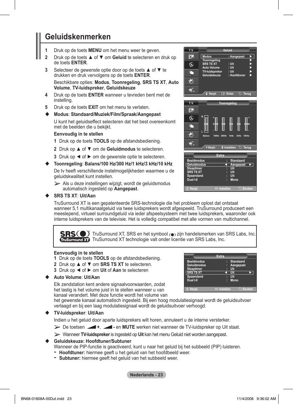 Geluidskenmerken | Samsung PS50A410C1 User Manual | Page 136 / 455