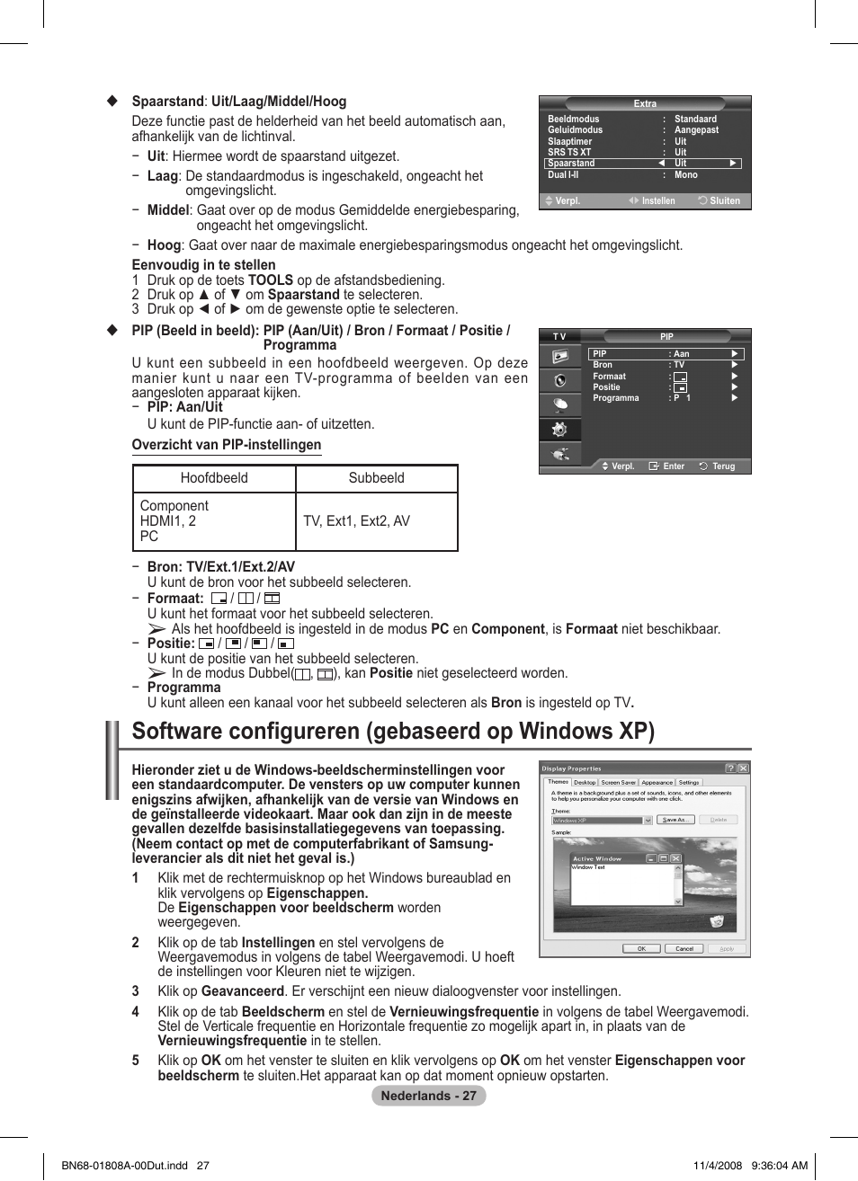 Software configureren (gebaseerd op windows xp) | Samsung PS50A410C1 User Manual | Page 140 / 455