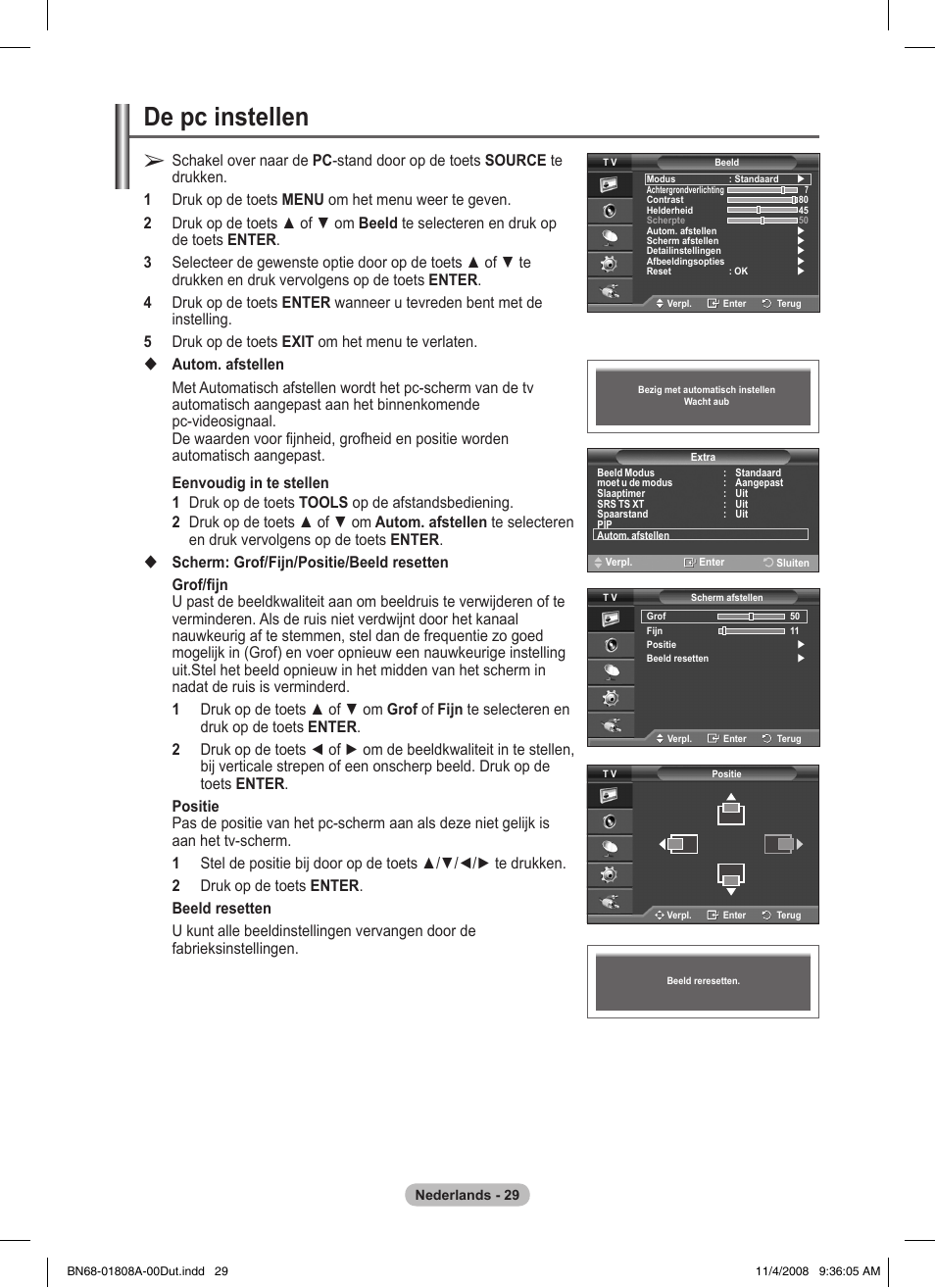 De pc instellen | Samsung PS50A410C1 User Manual | Page 142 / 455