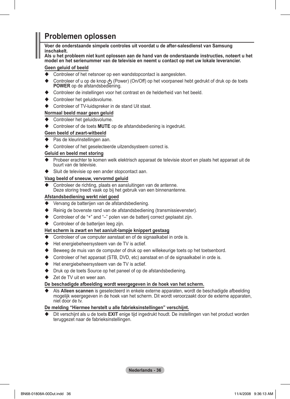 Problemen oplossen | Samsung PS50A410C1 User Manual | Page 149 / 455