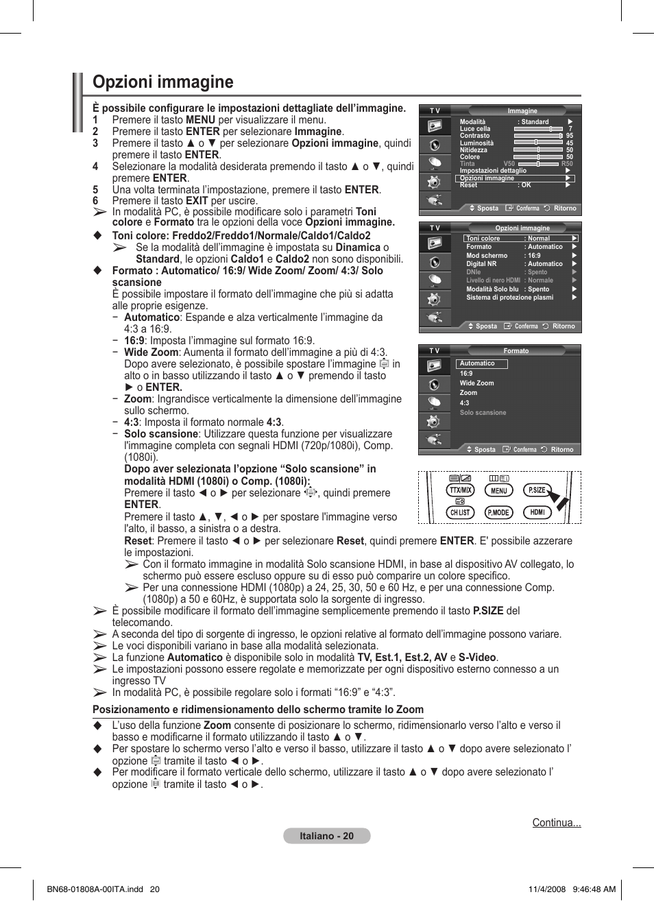 Opzioni immagine | Samsung PS50A410C1 User Manual | Page 171 / 455