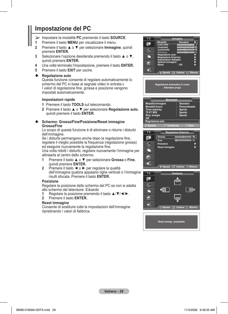 Impostazione del pc | Samsung PS50A410C1 User Manual | Page 180 / 455