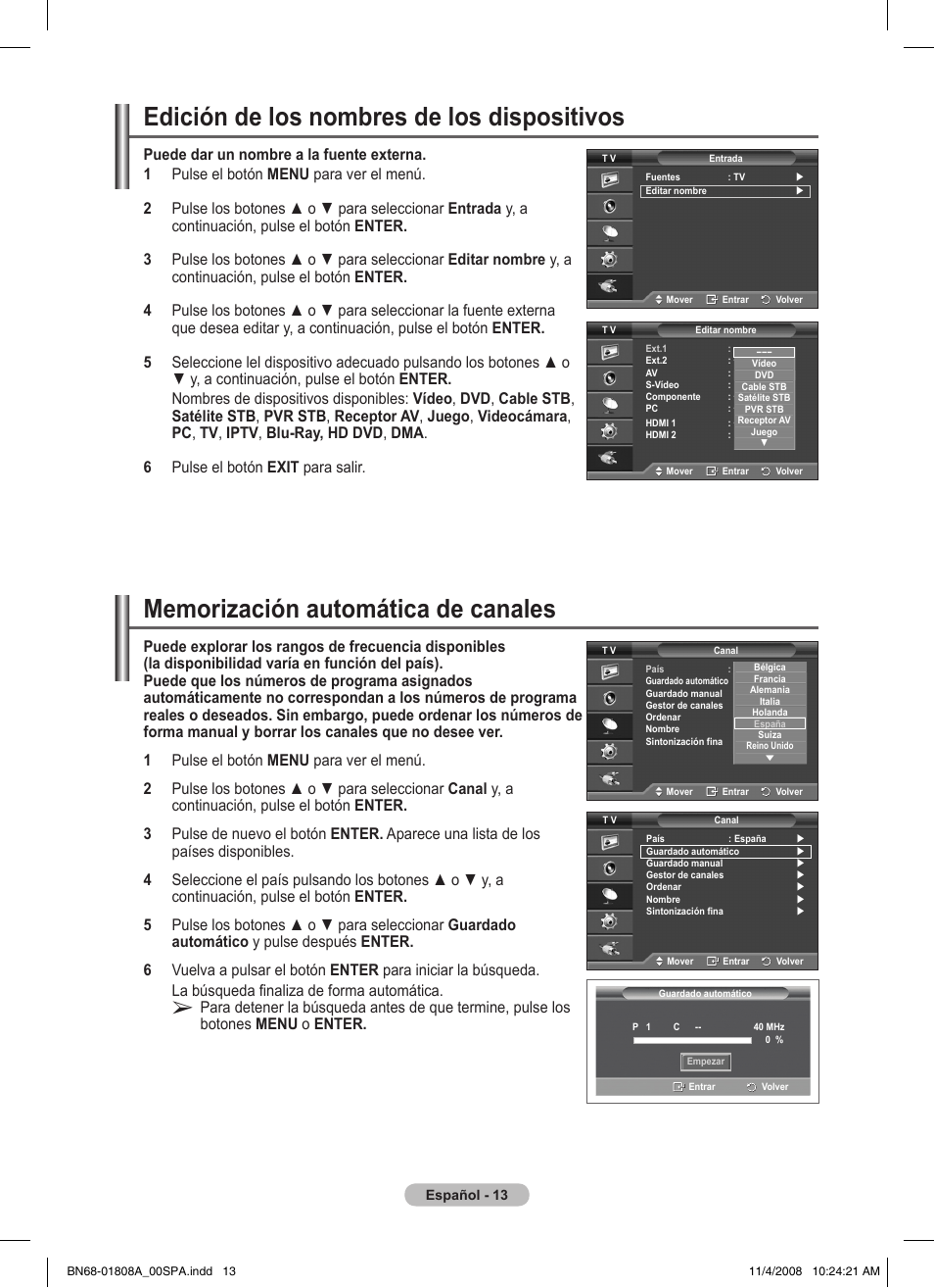 Edición de los nombres de los dispositivos | Samsung PS50A410C1 User Manual | Page 202 / 455