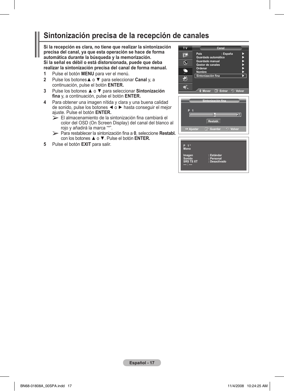 Sintonización precisa de la recepción de canales | Samsung PS50A410C1 User Manual | Page 206 / 455