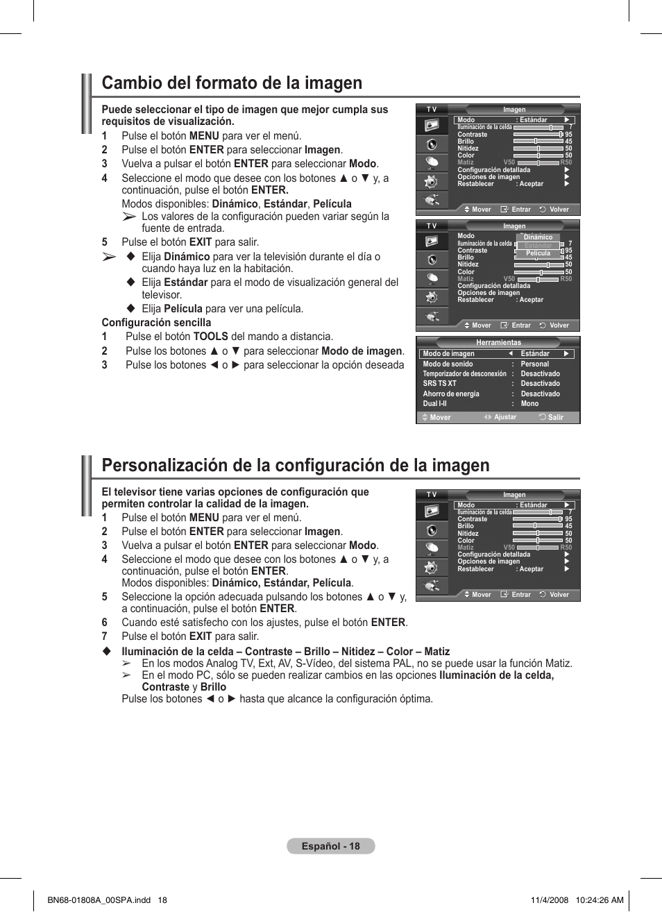 Personalización de la configuración de la imagen, Cambio del formato de la imagen | Samsung PS50A410C1 User Manual | Page 207 / 455