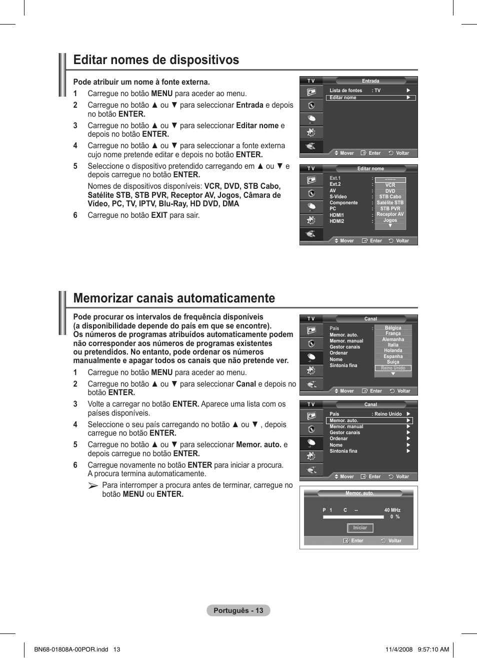 Editar nomes de dispositivos | Samsung PS50A410C1 User Manual | Page 240 / 455