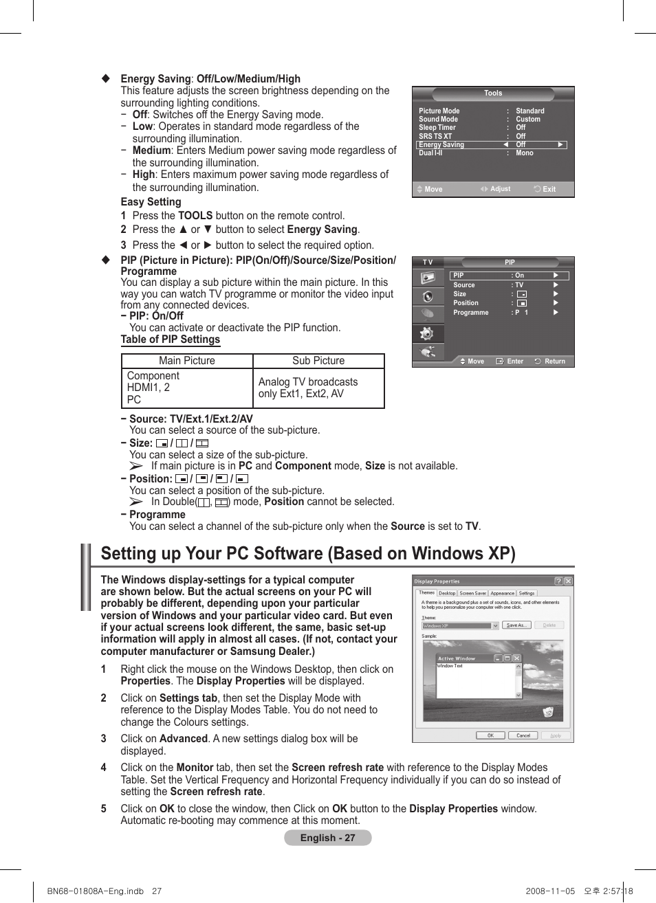 Setting up your pc software (based on windows xp) | Samsung PS50A410C1 User Manual | Page 27 / 455