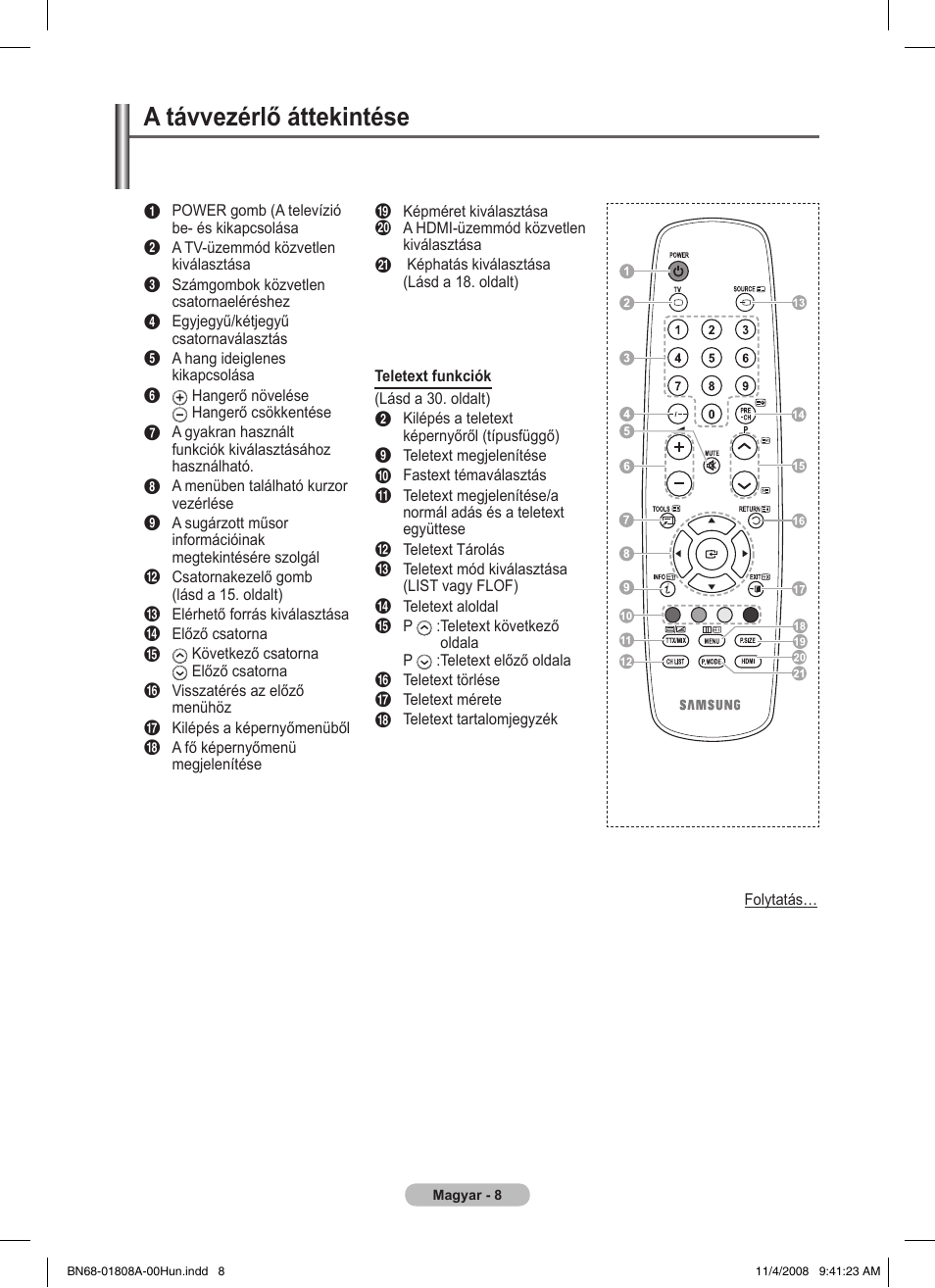 A távvezérlő áttekintése | Samsung PS50A410C1 User Manual | Page 273 / 455