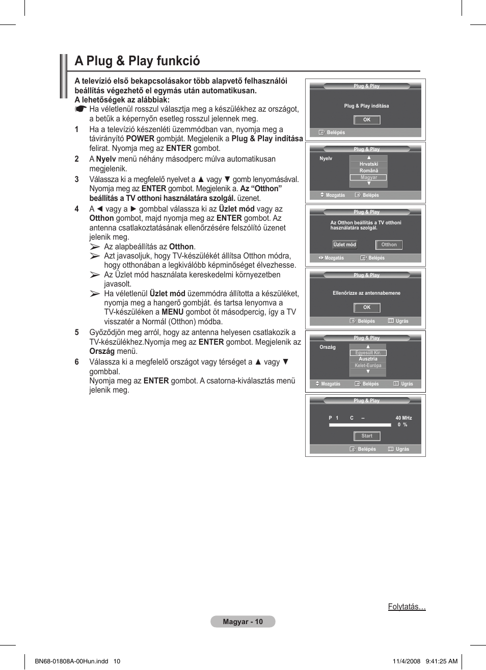 A plug & play funkció | Samsung PS50A410C1 User Manual | Page 275 / 455