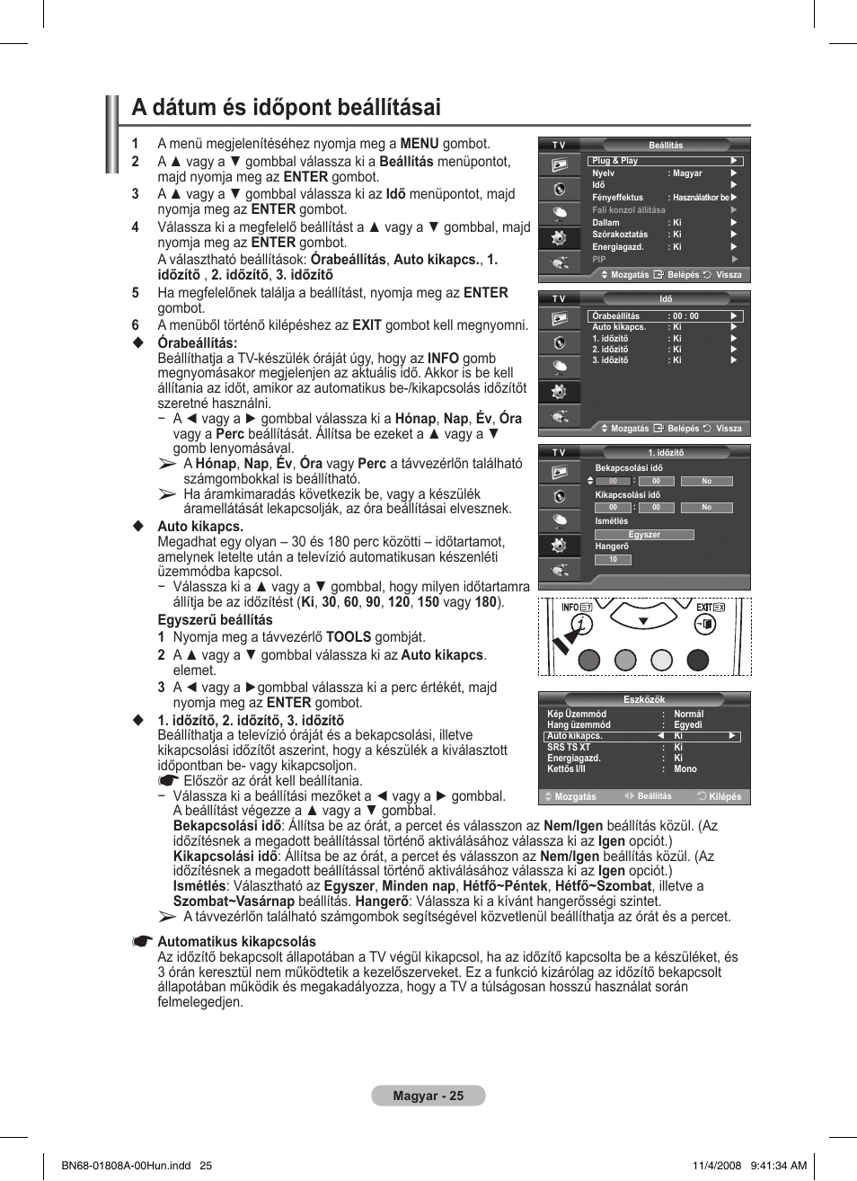 A dátum és időpont beállításai | Samsung PS50A410C1 User Manual | Page 290 / 455