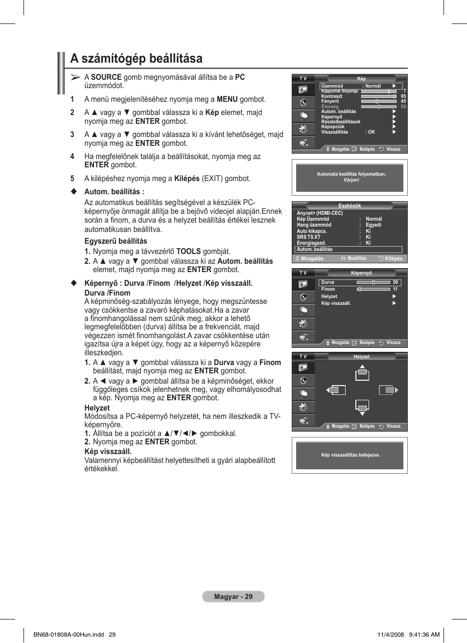 A számítógép beállítása | Samsung PS50A410C1 User Manual | Page 294 / 455