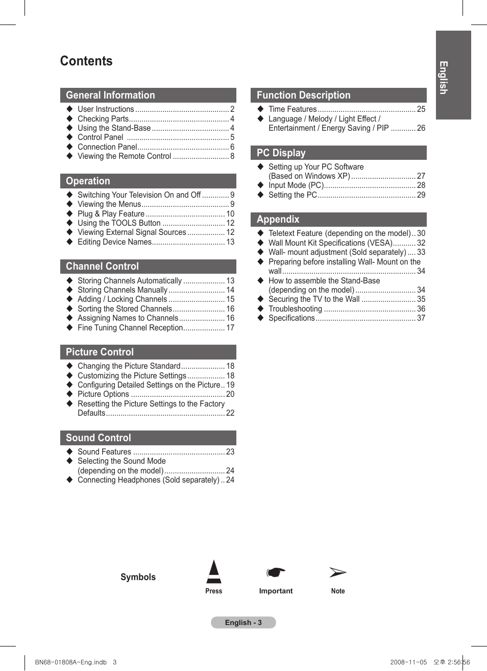 Samsung PS50A410C1 User Manual | Page 3 / 455