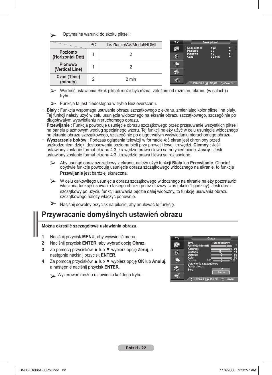 Przywracanie domyślnych ustawień obrazu | Samsung PS50A410C1 User Manual | Page 325 / 455