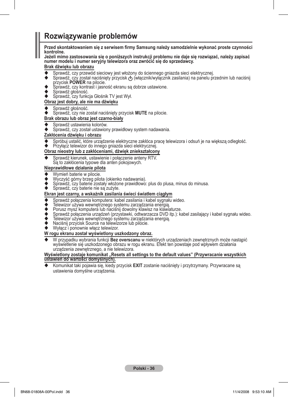 Rozwiązywanie problemów | Samsung PS50A410C1 User Manual | Page 339 / 455