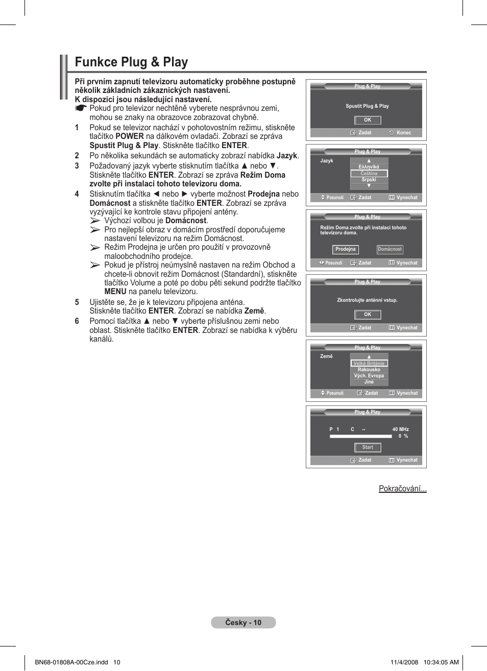 Funkce plug & play | Samsung PS50A410C1 User Manual | Page 351 / 455