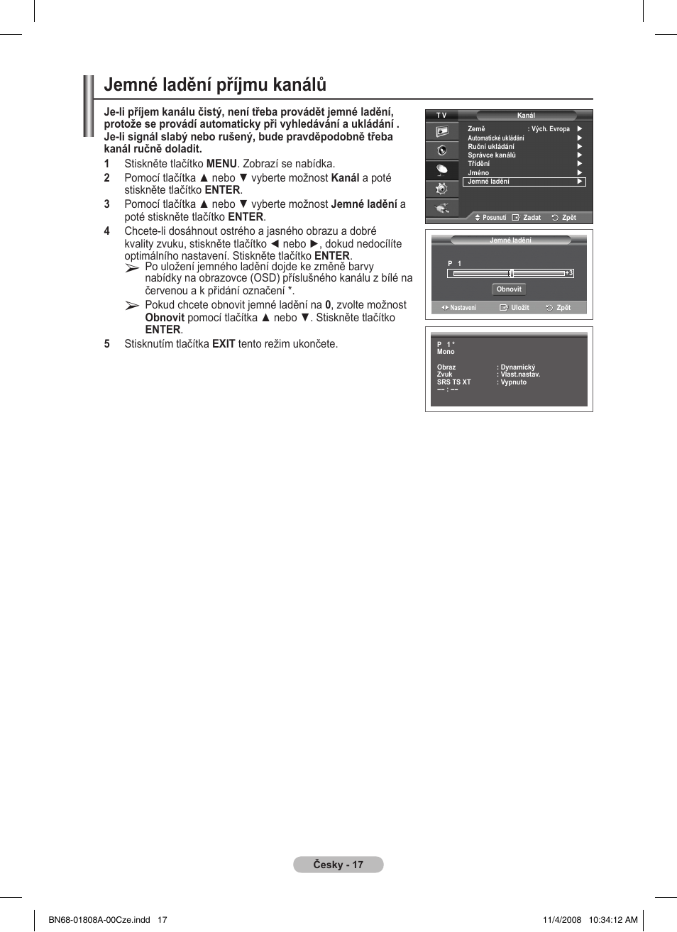 Jemné ladění příjmu kanálů | Samsung PS50A410C1 User Manual | Page 358 / 455