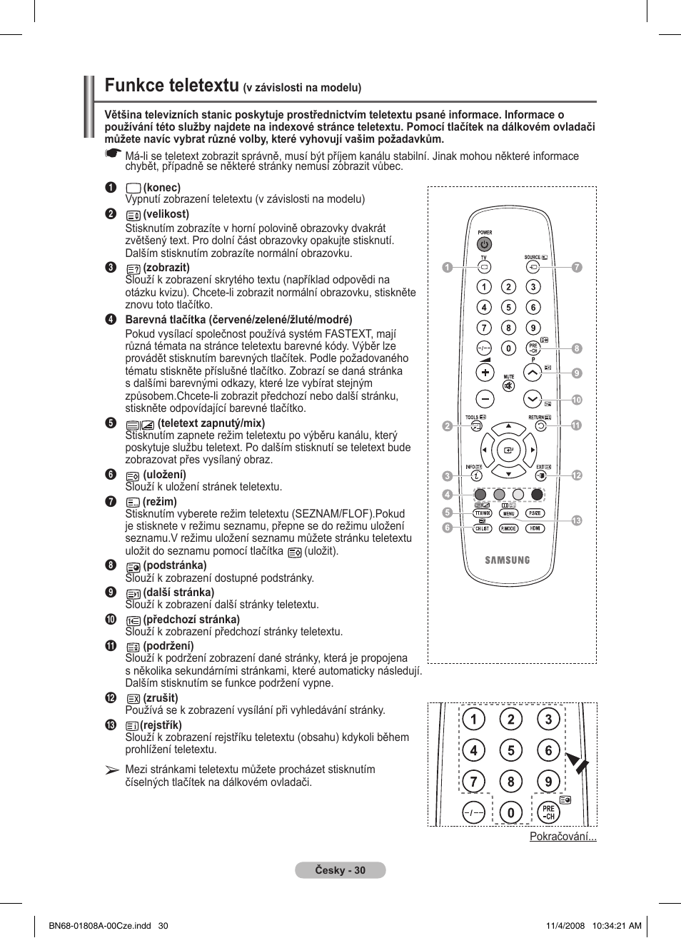 Funkce teletextu | Samsung PS50A410C1 User Manual | Page 371 / 455