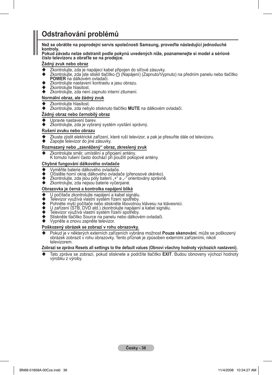 Odstraňování problémů | Samsung PS50A410C1 User Manual | Page 377 / 455