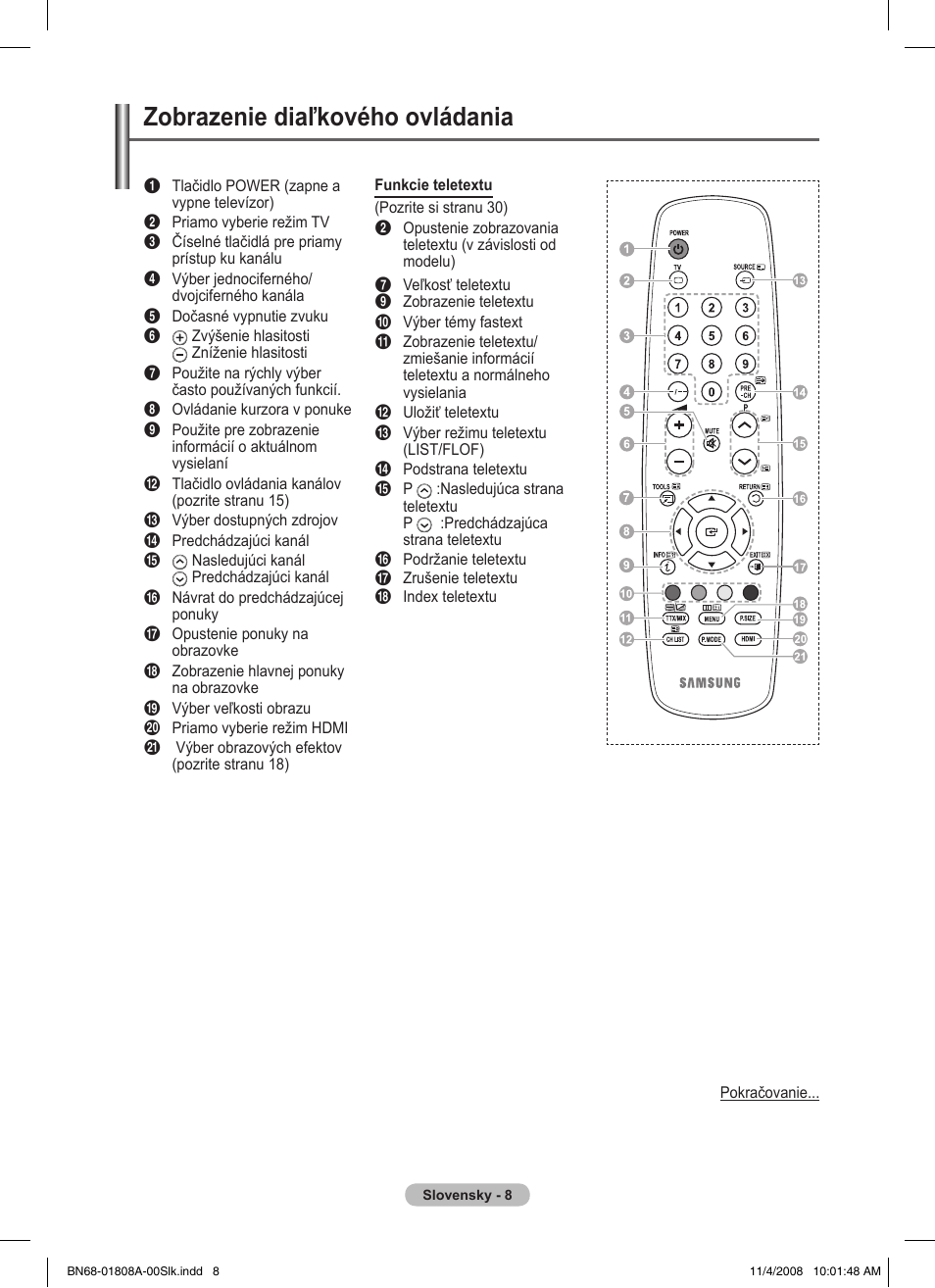 Zobrazenie diaľkového ovládania | Samsung PS50A410C1 User Manual | Page 386 / 455