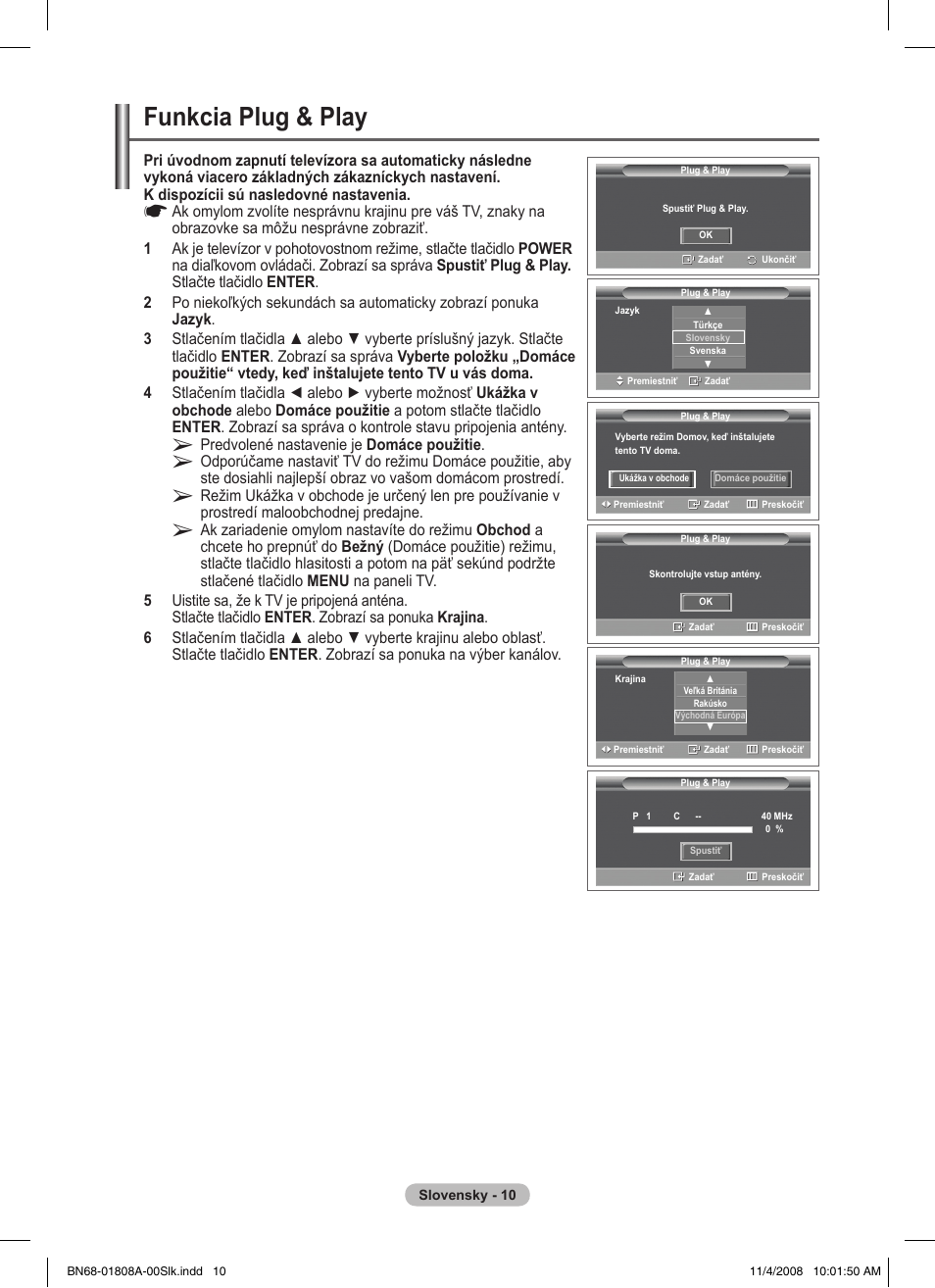 Funkcia plug & play | Samsung PS50A410C1 User Manual | Page 388 / 455