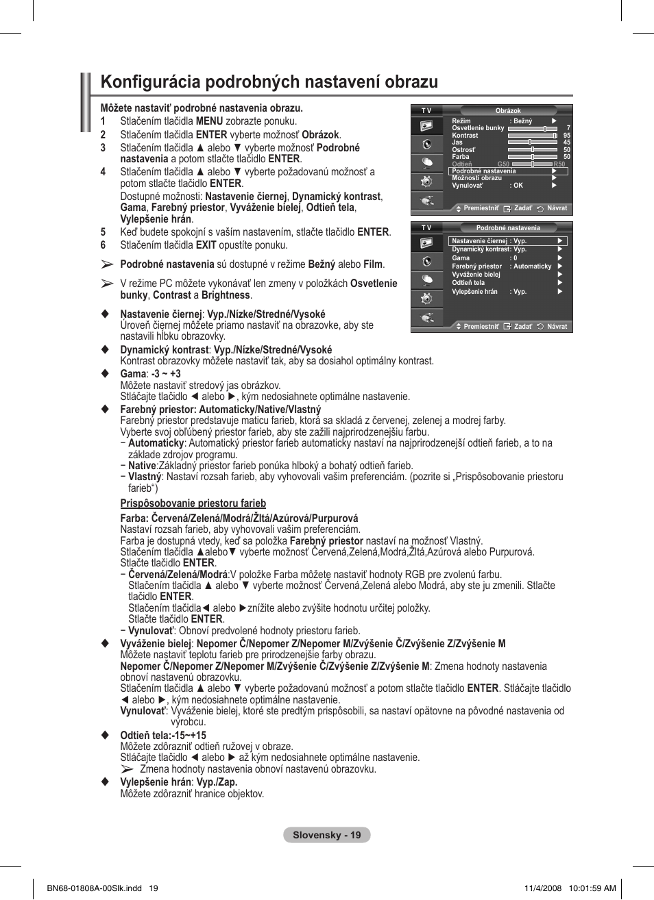 Konfigurácia podrobných nastavení obrazu | Samsung PS50A410C1 User Manual | Page 397 / 455